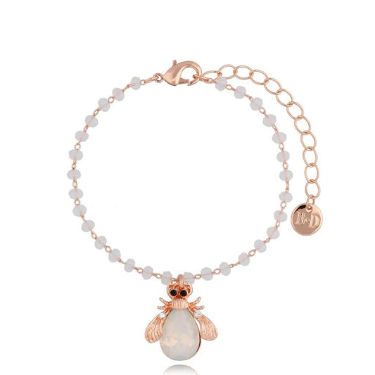 Rose Gold Milk White Beetle Bracelet with White Crystals