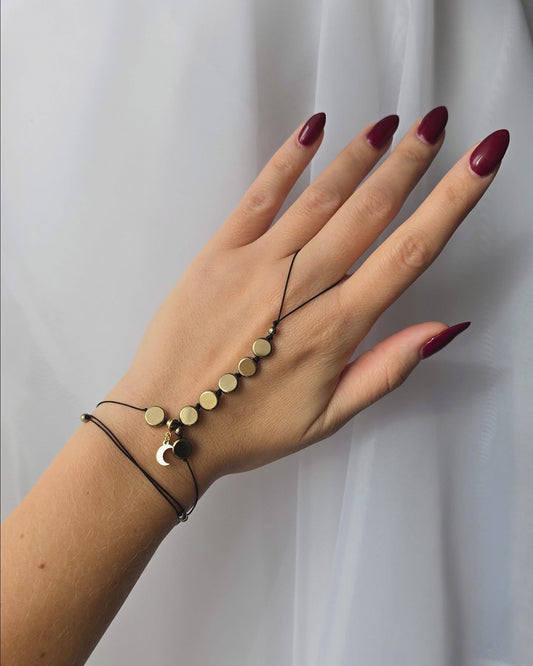 Sexy Allure Gold Round Hematite Rope Ring/Bracelet with Moon