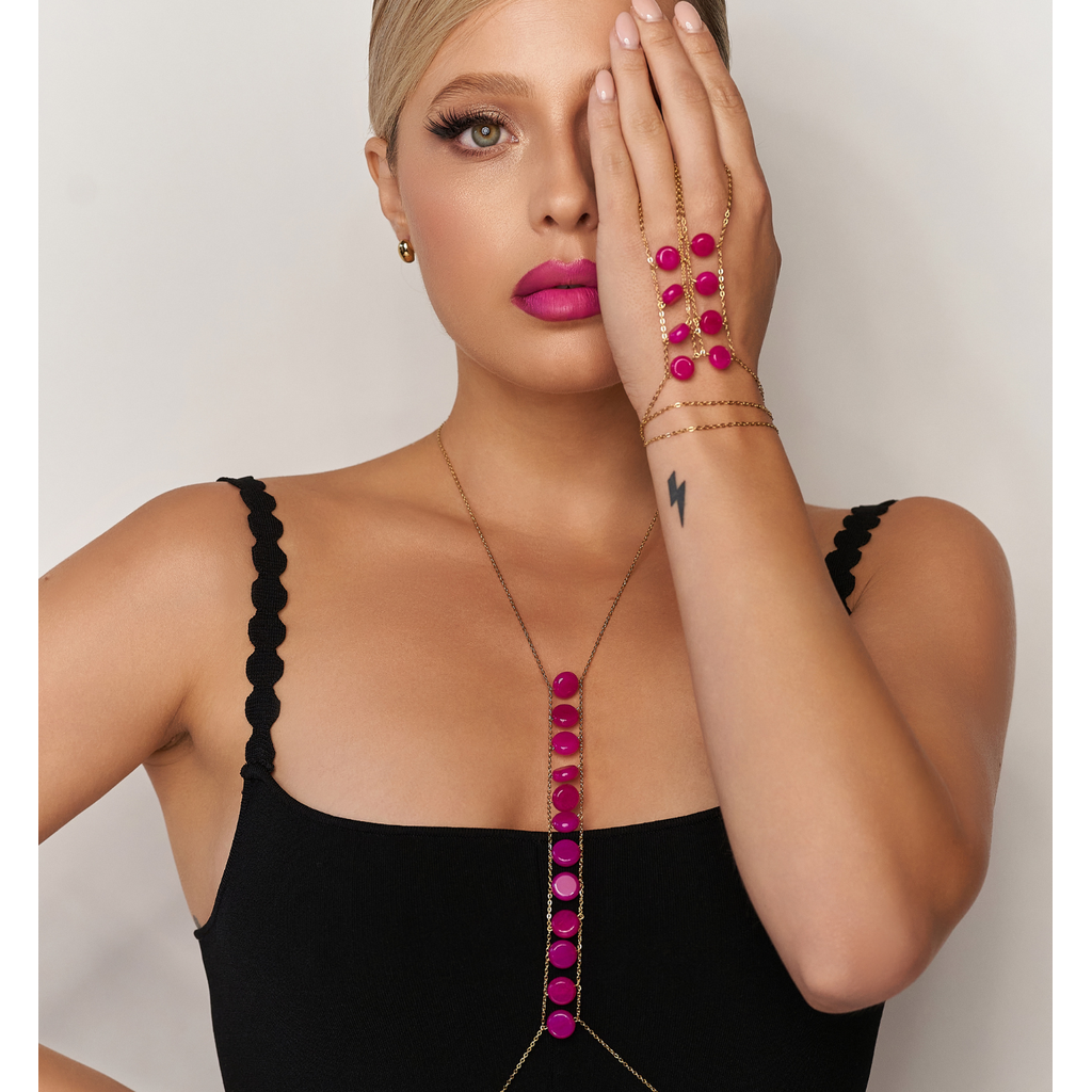 Fuchsia Body Chain & Necklace in Gold