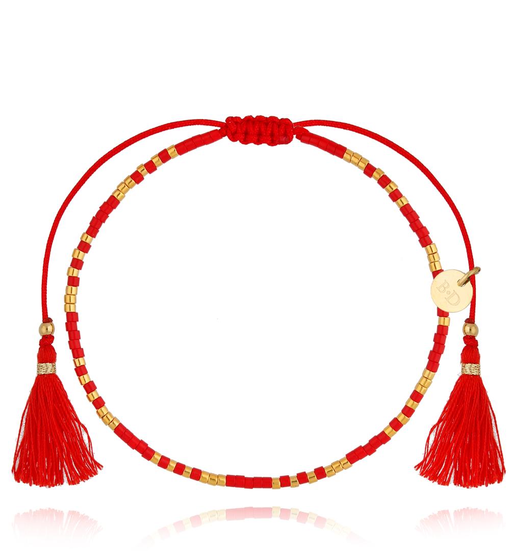 Gold Plated Red Beads Bracelet with Red Fringe 1326