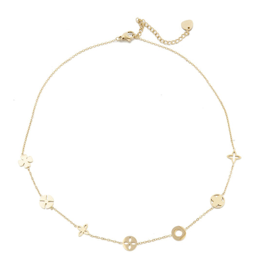 14k Gold Plated Necklace with Lily Flowers and Clovers (CL)