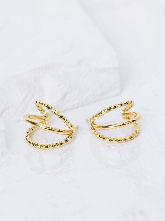 14k Gold Plated Triple Hoop Earrings