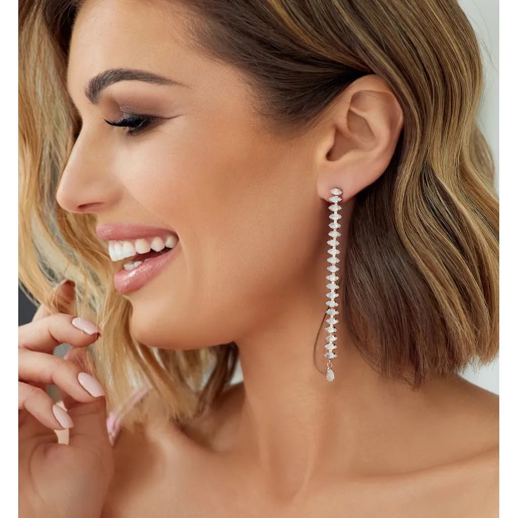 Rose Gold Glamour Earrings with White Milk Crystals