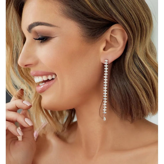 Rose Gold Glamour Earrings with White Milk Crystals