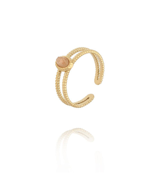 Gold Plated Adjustable Double Ring with Rhodonite Stone 0088