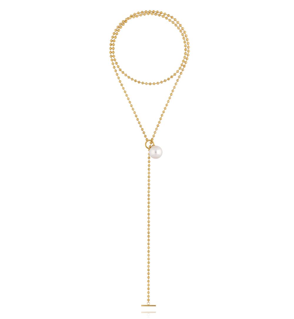 New! Gold Luna Pearl Lariat Necklace 1268
