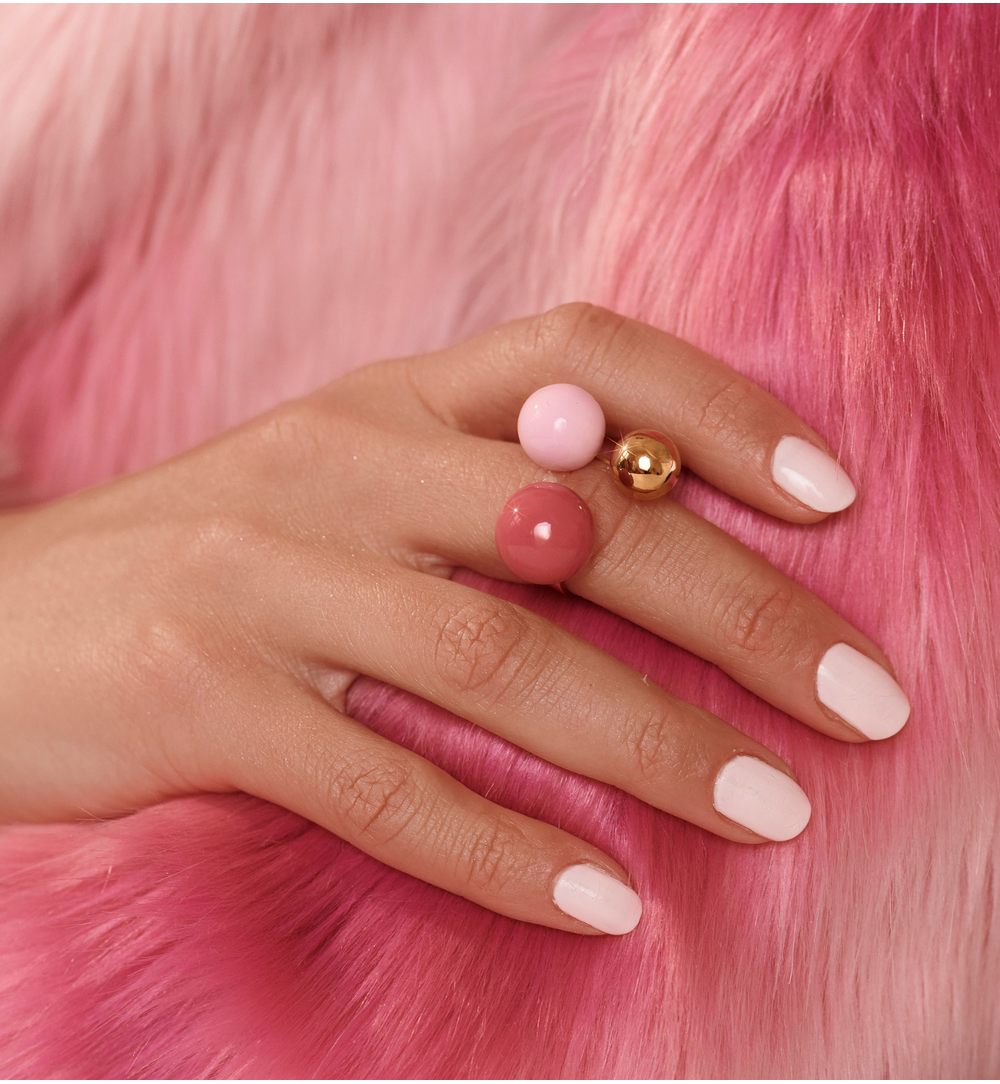 Steel and Shine Enamel Buble & Raspberry Pink with Gold Balls Ring 1120