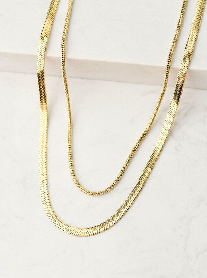 14k Gold Plated Double Snake Chain Necklace