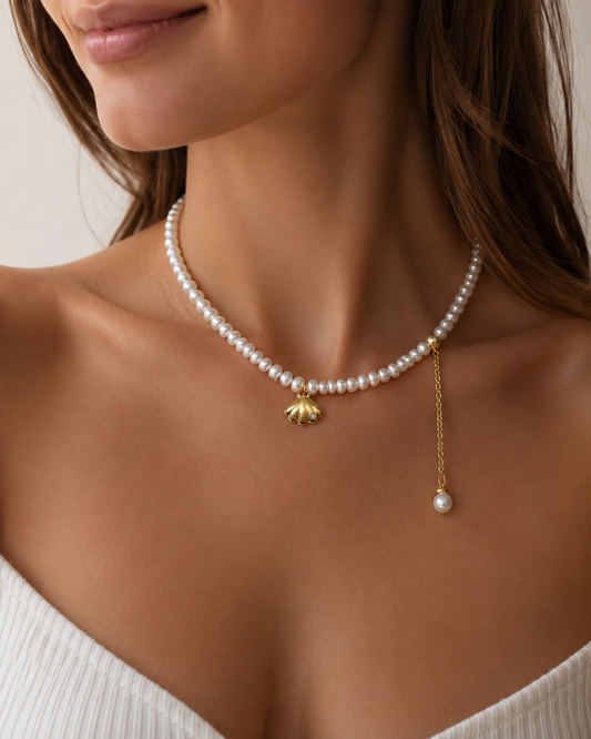 Pearl Necklace with Seashell and Pearl Pendant