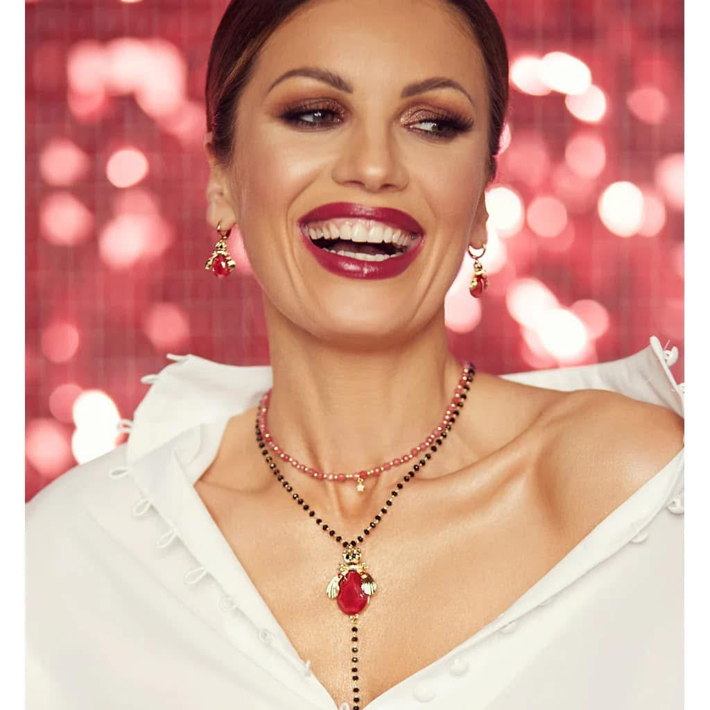 Red Beetle Small Hoop Earrings