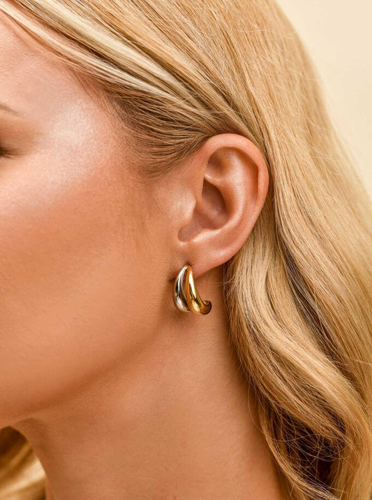 14k Gold Plated Two Tone Teardrop Earrings