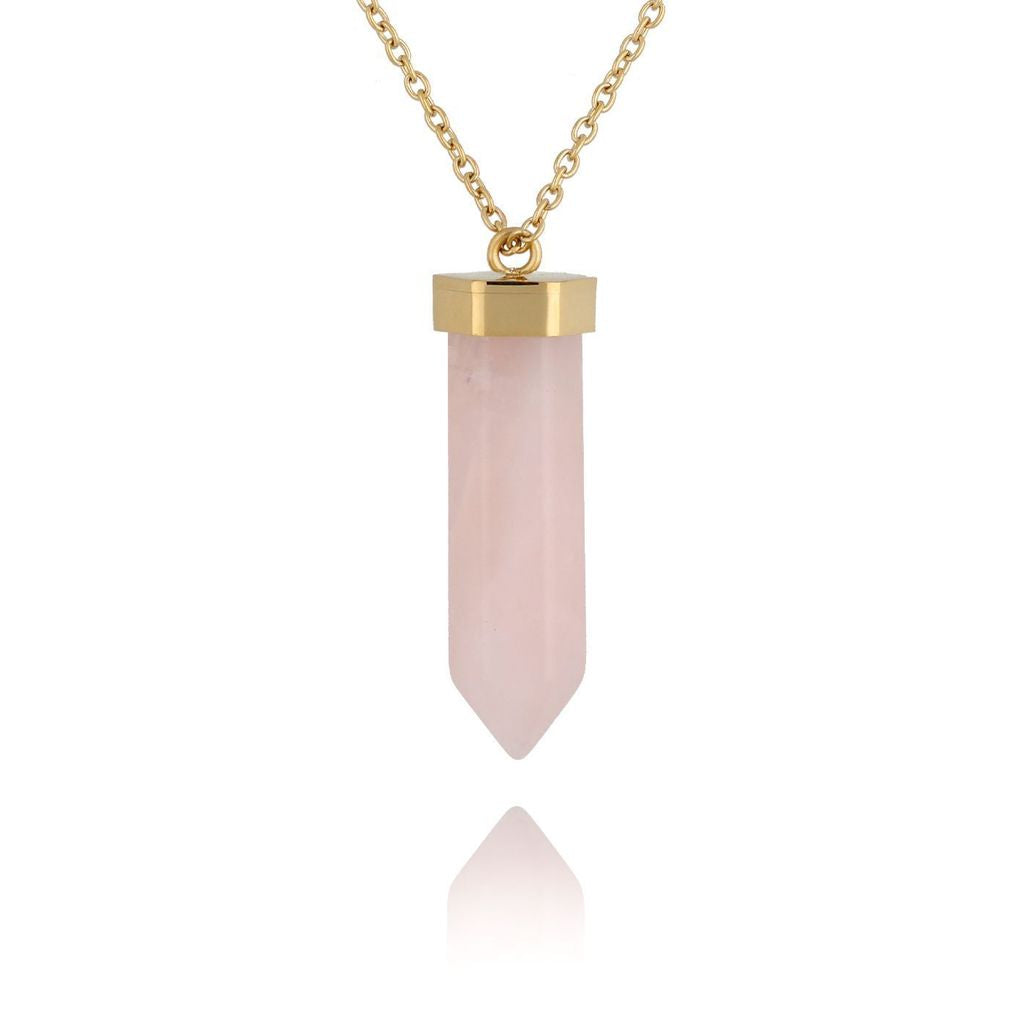 Gold Plated Long Necklace with Pink Quartz Stone Go Get It