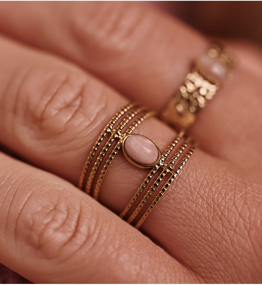 Gold Plated Adjustable Rhodonite Stones Ring 0085