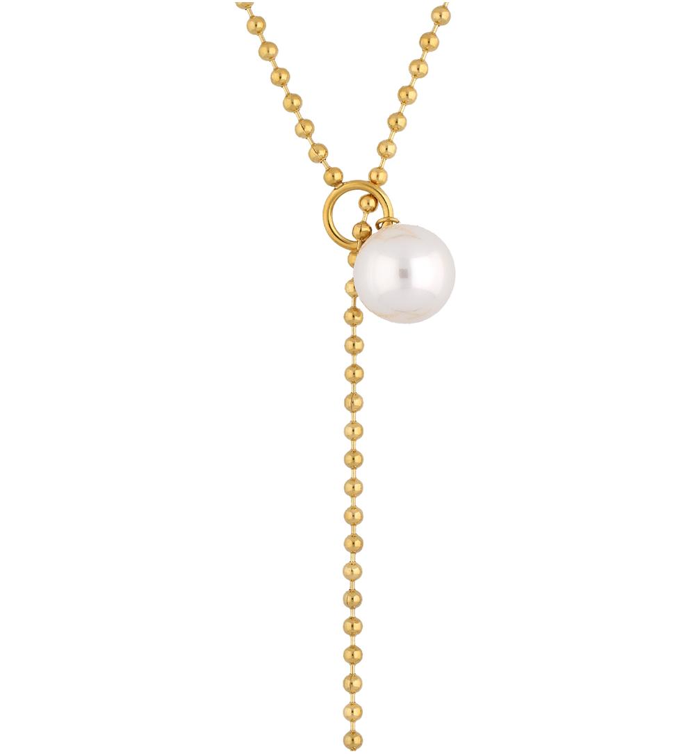 New! Gold Luna Pearl Lariat Necklace 1268