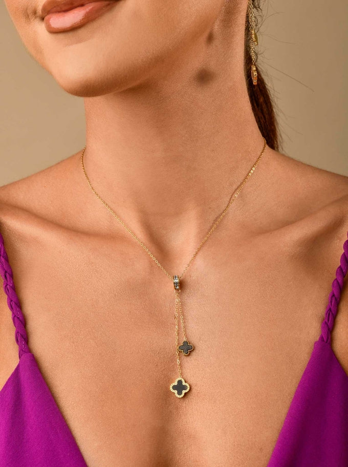 14k Gold Plated Crystals Lariat Clovers Neklace