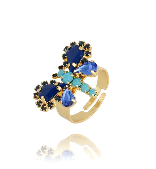Blue Crystals Ring Butterfly