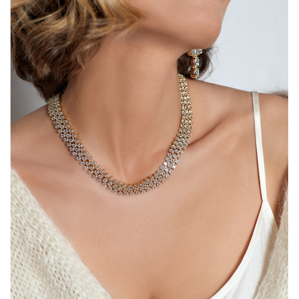 Glamour Triple Crystal Layered Necklace