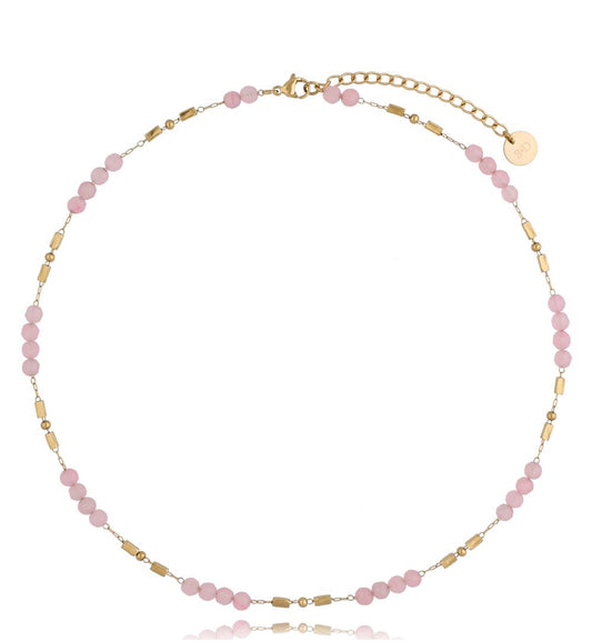 Gold Plated Pink Quartz Necklace Combo 0227