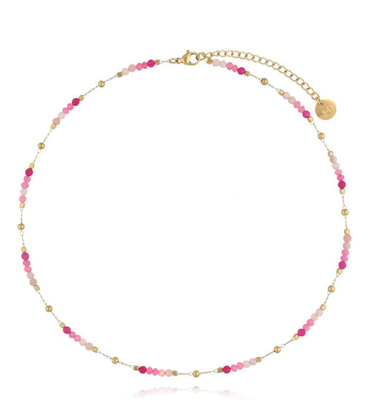 Gold Plated Pink Opal Natural Stones Necklace