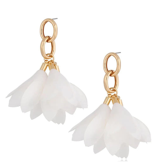 Gold Chain Satin Earrings in Snow White (cl)