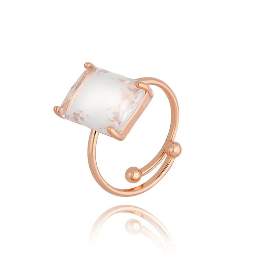 Rose Gold Rectangle Transparent Clear Self Adjustable Ring
