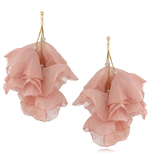 Multi Layer Silk Flower Earrings in Dusty Pink