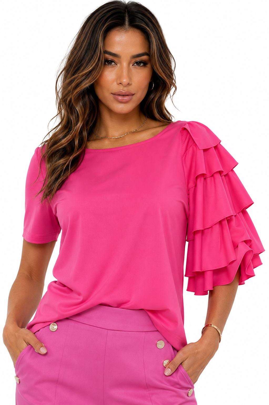 Muse Ruffle Blouse in Pink