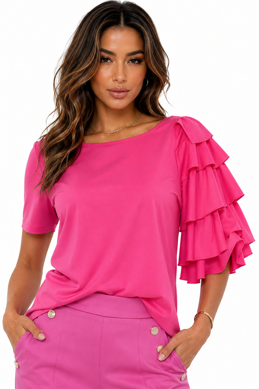 Muse Ruffle Blouse in Pink