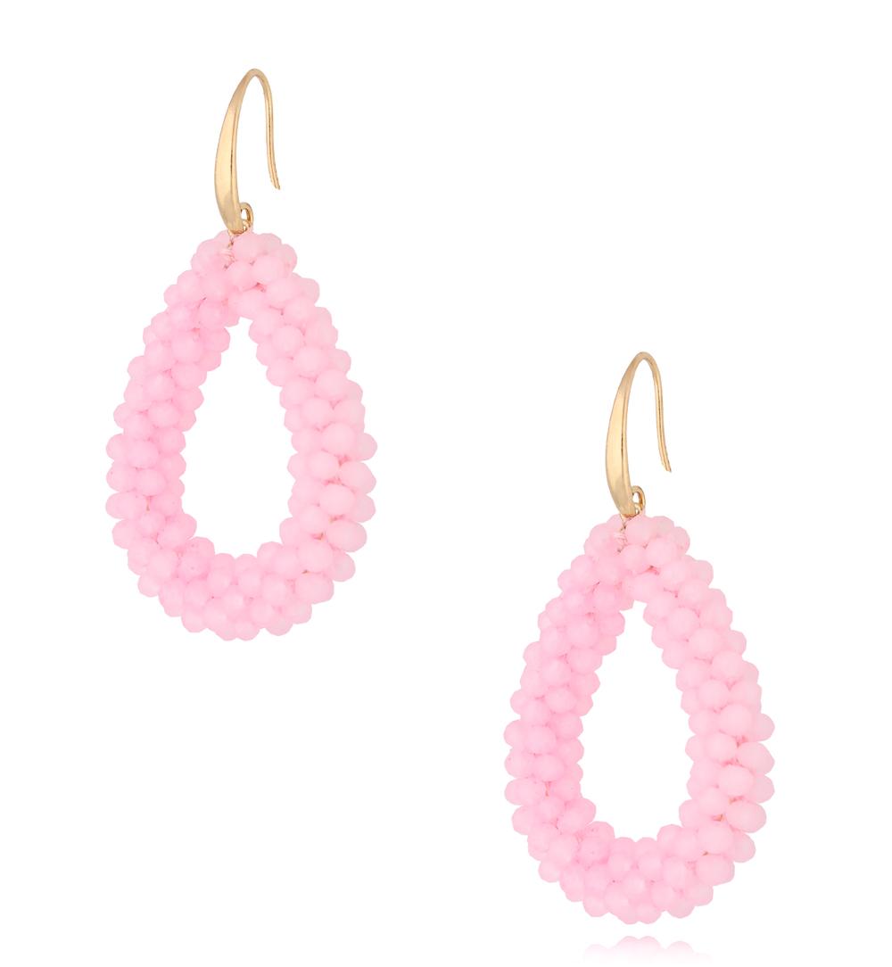 Luminous Candy Pink Faceted Glass Teardrop Crystal Earrings 0034