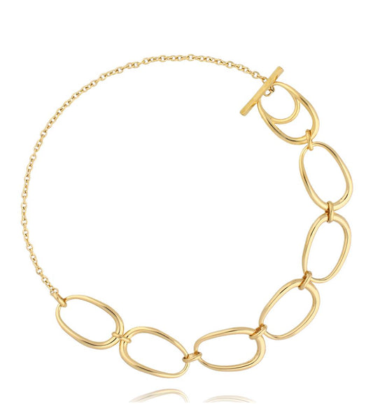 Gold Plated Simple Steel Oval Loop Chain Necklace