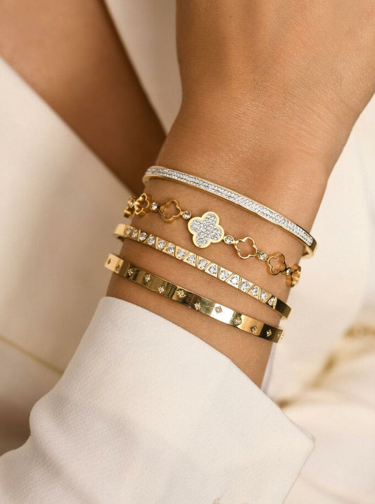 14k Gold Plated Oval Thin Bracelet with Crystals