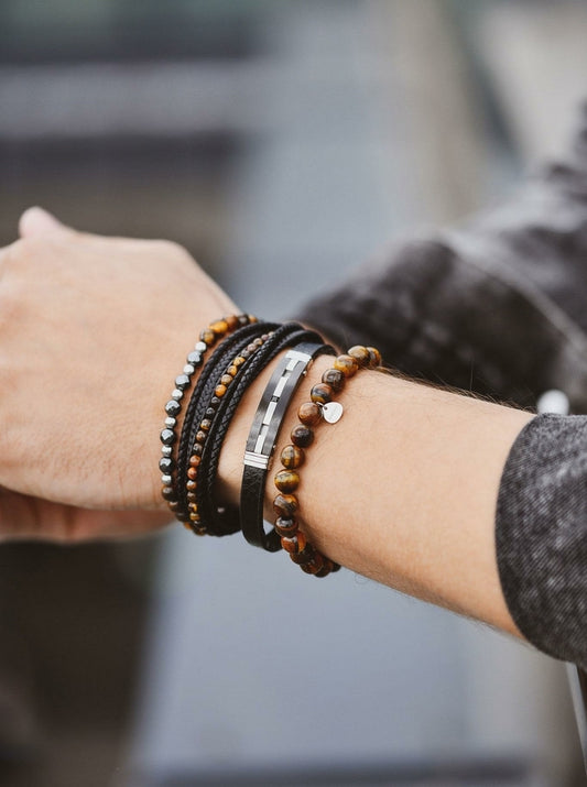 14k Gold Plated Stainless Steel Self Adjustable Bracelet with Tiger’s Eye Stones