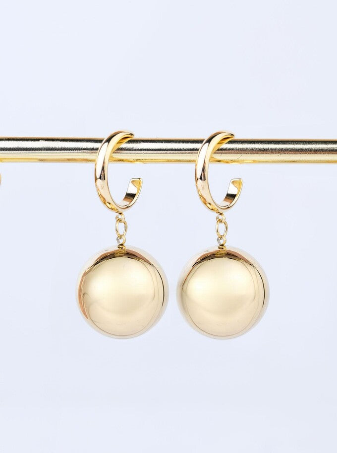 14k Gold Plated Moon Hoop Earrings with Gold Ball s20824