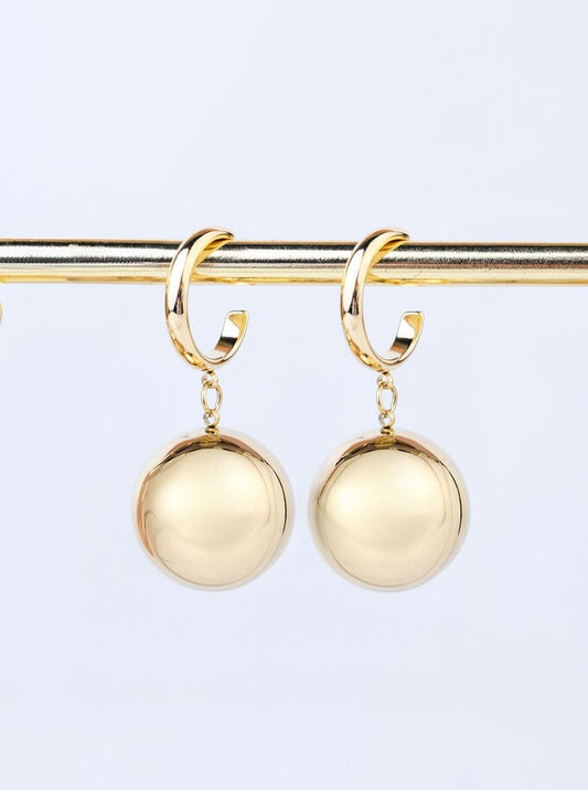 14k Gold Plated Moon Hoop Earrings with Gold Ball s20824