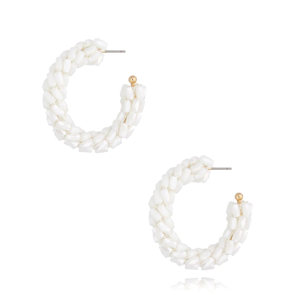 White Crystal Hoops Earrings Descansar