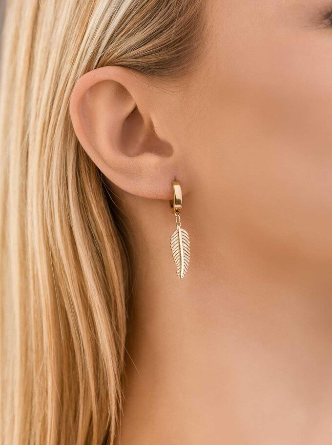 14k Gold Plated Shiny Leaf Earrings