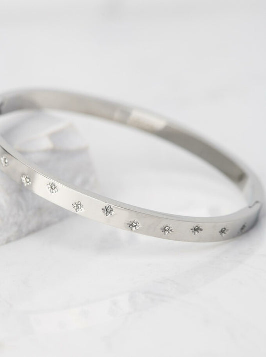 Silver Oval Bracelet with Small Crystals