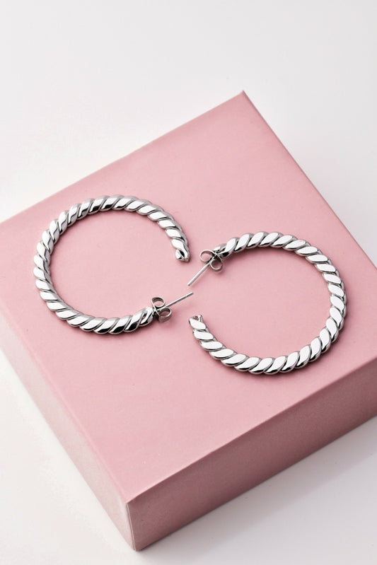 Silver Brade Hoop Earrings (4cm)