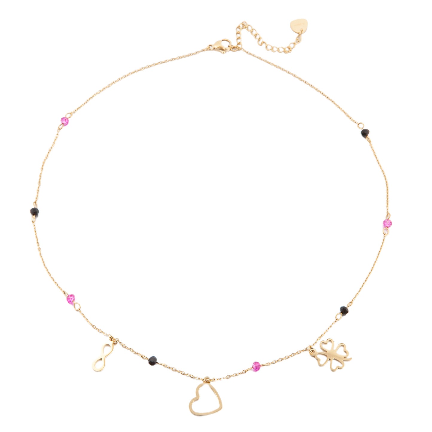 14k Gold Plated Heart Necklace with Pink Crystals & Pendants