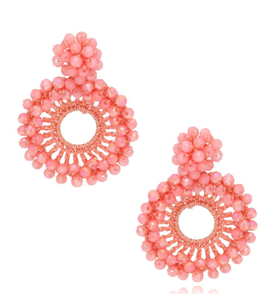 Luminous Coral Faceted Glass Crystal Earrings 0007