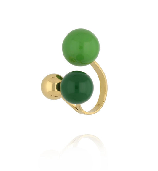 Steel and Shine Enamel Pine Green and Gold Balls Ring 1124