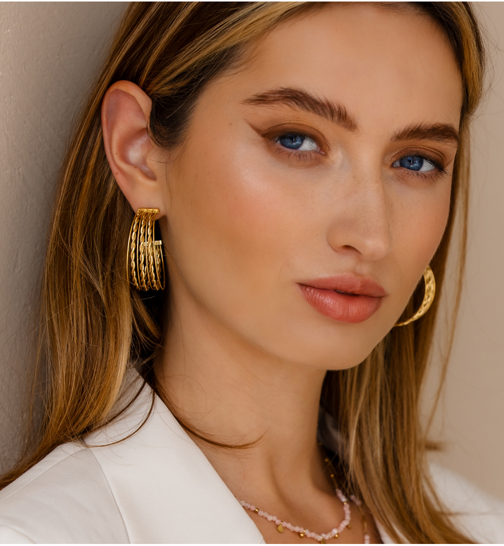 Gold Plated Multi Row Corrugated Hoops 2192