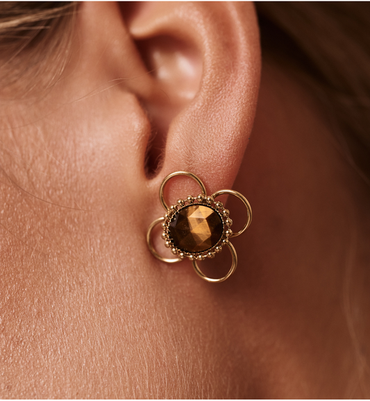 Earth Song Gold Plated Tigers Eye Stone Earrings 0009