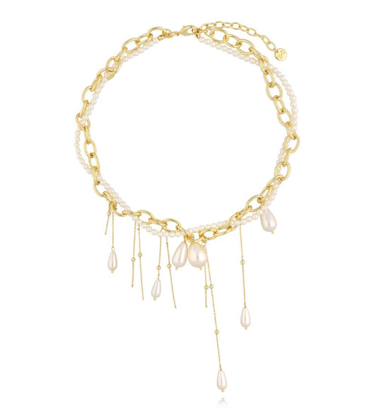 Pearl Sea Cascade Necklace with Pearls and Chains 0389