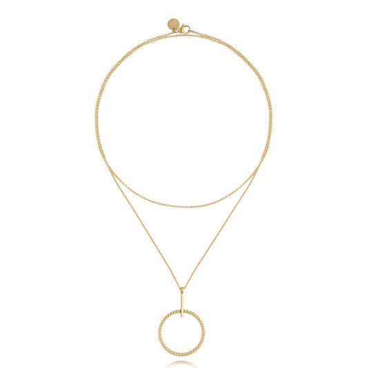 Gold Plated Long Necklace with Round Pendant