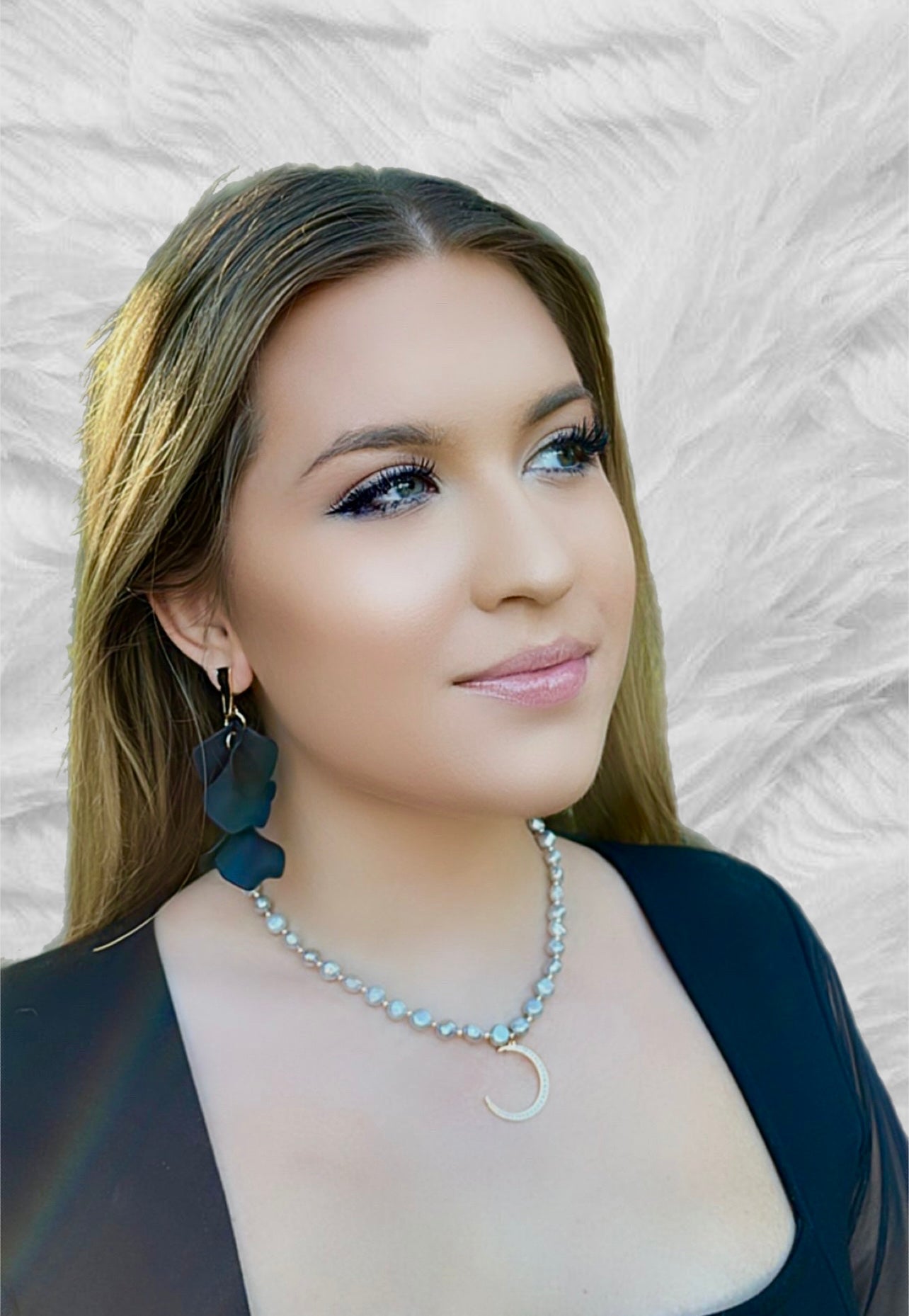 Gray Pearls Necklace with Zircon Moon Pendant