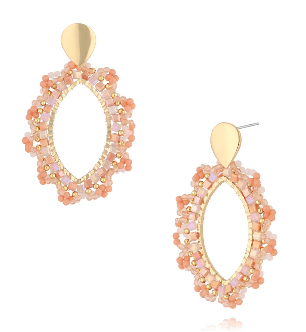 Peach and Beige Pink Flower Crystal Earrings 0323
