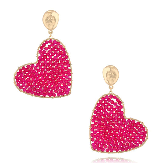 Fuchsia Heart Faceted Glass Earrings Colore