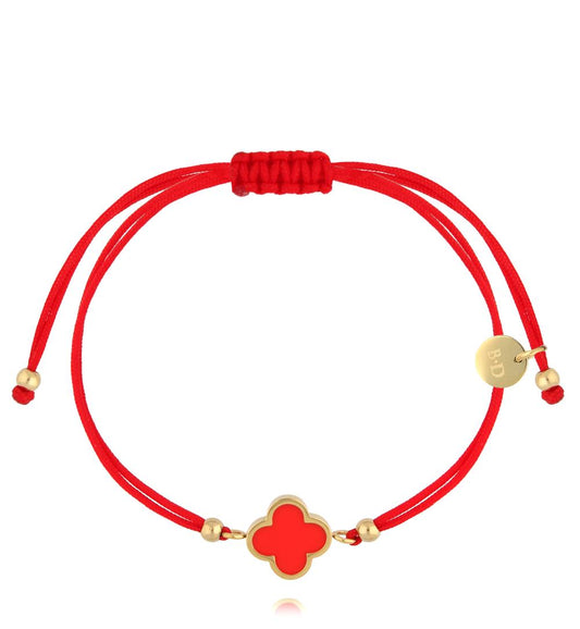 Lucky Red String Bracelet with Gold Plated Red Clover