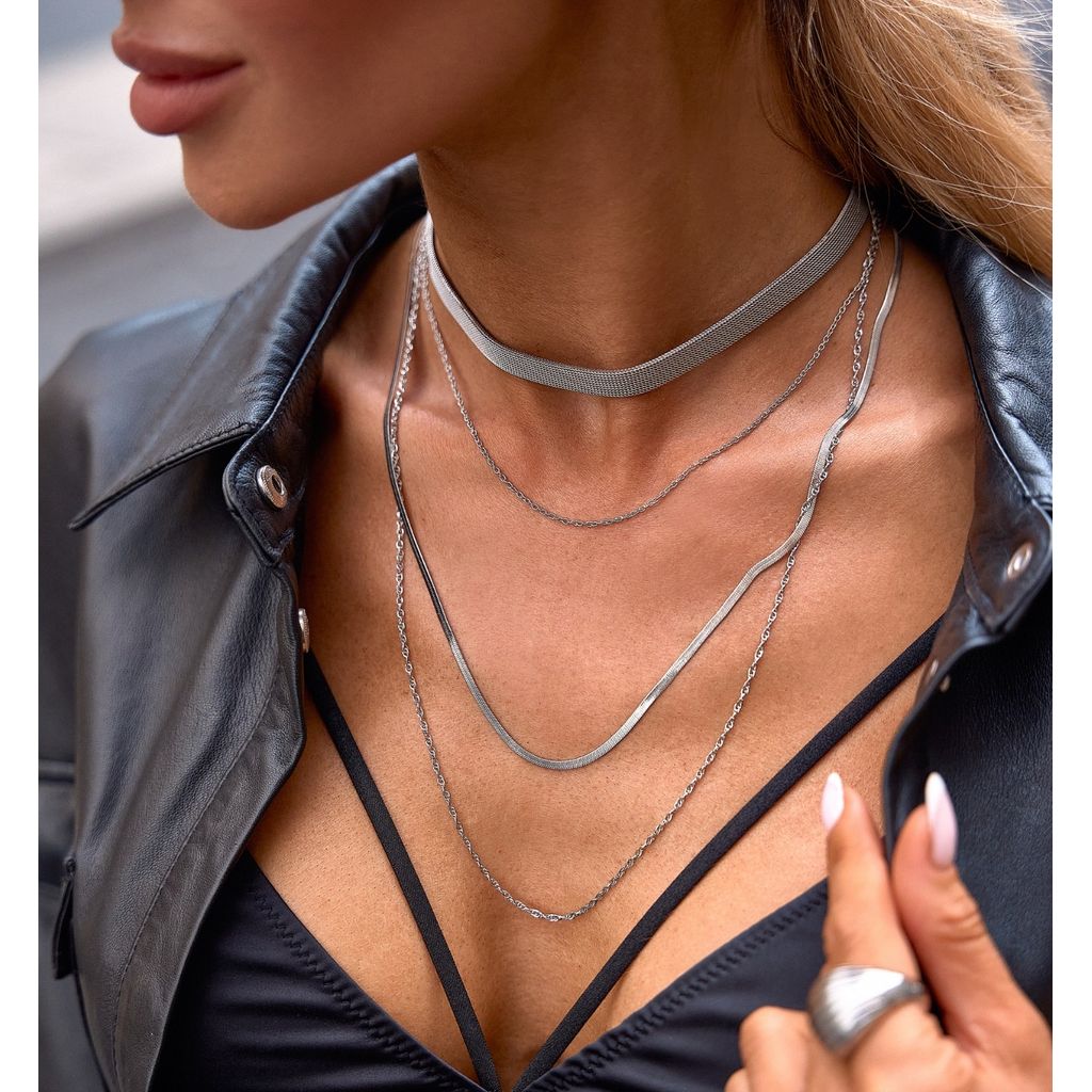 Silver Triple Chain Necklace Ginevra